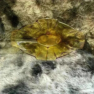 Vintage Art Deco  Amber Pressed Glass Oval Footed Bowl